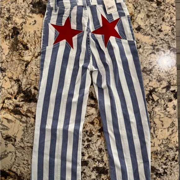 *NWT* Free People Blue and White Striped Pants with Red Star - Picture 4 of 13